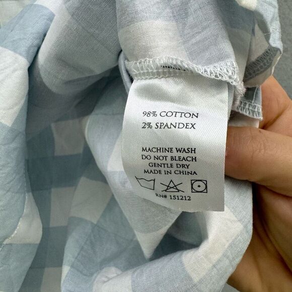 Michelle McDowell Women Blue White Check Pattern Ruffle Collar Top Medium - Picture 4 of 7